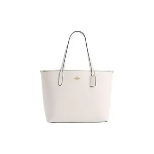 Coach City 33 Logo Snap-Clasp Leather Tote Bag for Women, Oversized Shoulder Shopping Bag, White