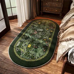 Vintage European Floral Print Oval Carpet Mat, Easy Clean Home Decor Decorative Area Rug for Living Room Bedroom Sofa Coffee Table Hotel Office Closet Vintage Printed Rugs