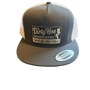 Dirty Hoe Gardening Leatherette Snapback Hat - You'll Love Our Tulips Design - Gray & White Trucker Style Cap