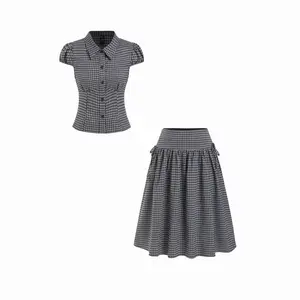 Cider Gingham Top & Low Rise Drawstring Ruched Midi Skirt Set