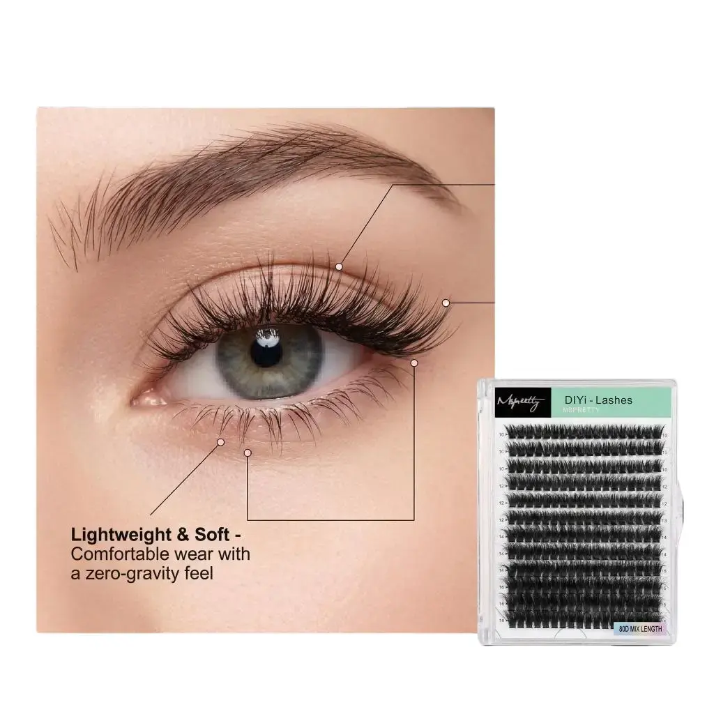 Mispreetty 80D Fluffy False Eyelash Extensions - 0.07mm CC Curl, 16-18mm Mixed Lengths, Waterproof, DIY Volume Eyelashes, Easy Customization, Wholesale Cosmetic Makeup Supply