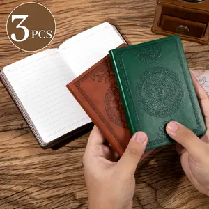 CAGIE 3 Pack Pocket Size Mini Journals Faux Leather Vintage Retro Notebook 4.1x5.7 Inch Thick Paper for Travel Bible Study Ritual Notes Gift Diary for Men and Women