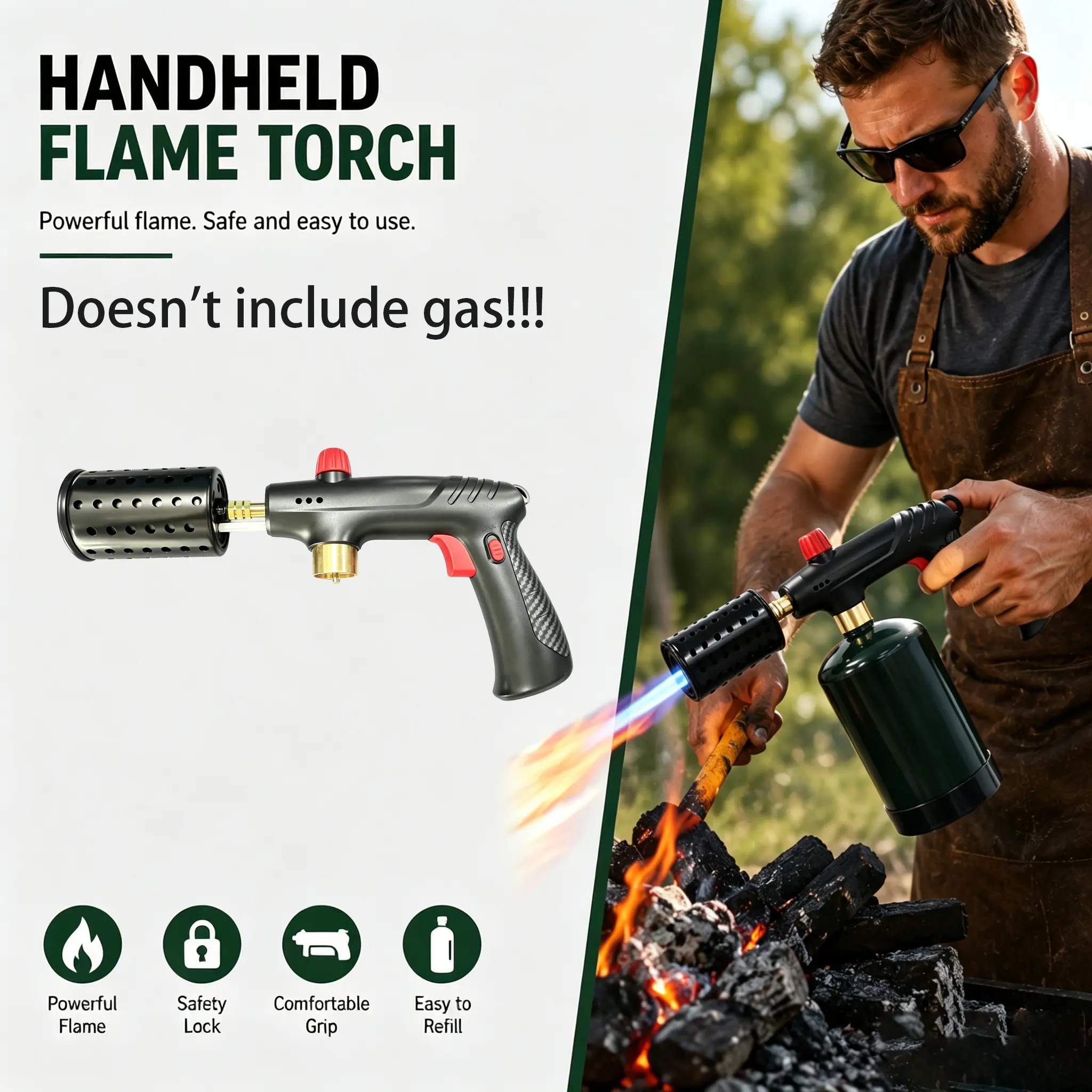 Upgrade Mini Handheld Butane Blow Torch | Adjustable Windproof Flame Torch Lighter | Multipurpose Portable Torch for BBQ Camping Charcoal Starter Soldering DIY Crafts Pipe Lighting | Fits Backpack Car Glove Box, Not Pocket-Sized(Doesn't include gas)