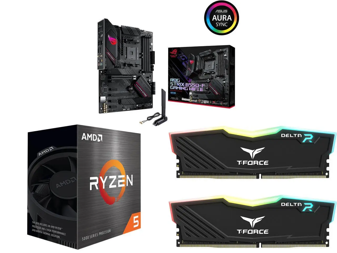 Motherboard CPU Memory Combo - ASUS ROG STRIX B550-F GAMING WIFI II Bundle with AMD Ryzen 5 5500 and Team Group TF3D416G3200HC16FDC01 Motherboard CPU Memory Combo - ASUS ROG STRIX B550-F GAMING WIFI II Bundle with AMD Ryzen 5 5500 and Team Group TF3D416G3200HC16FDC01
