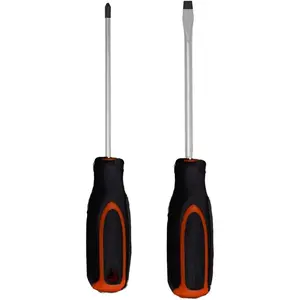 Screwdriver Set Phillips and Flat Head - Magnetized Steel Tips - Ergo Grip Handle - # 2 Phillips, Slotted 1/4"