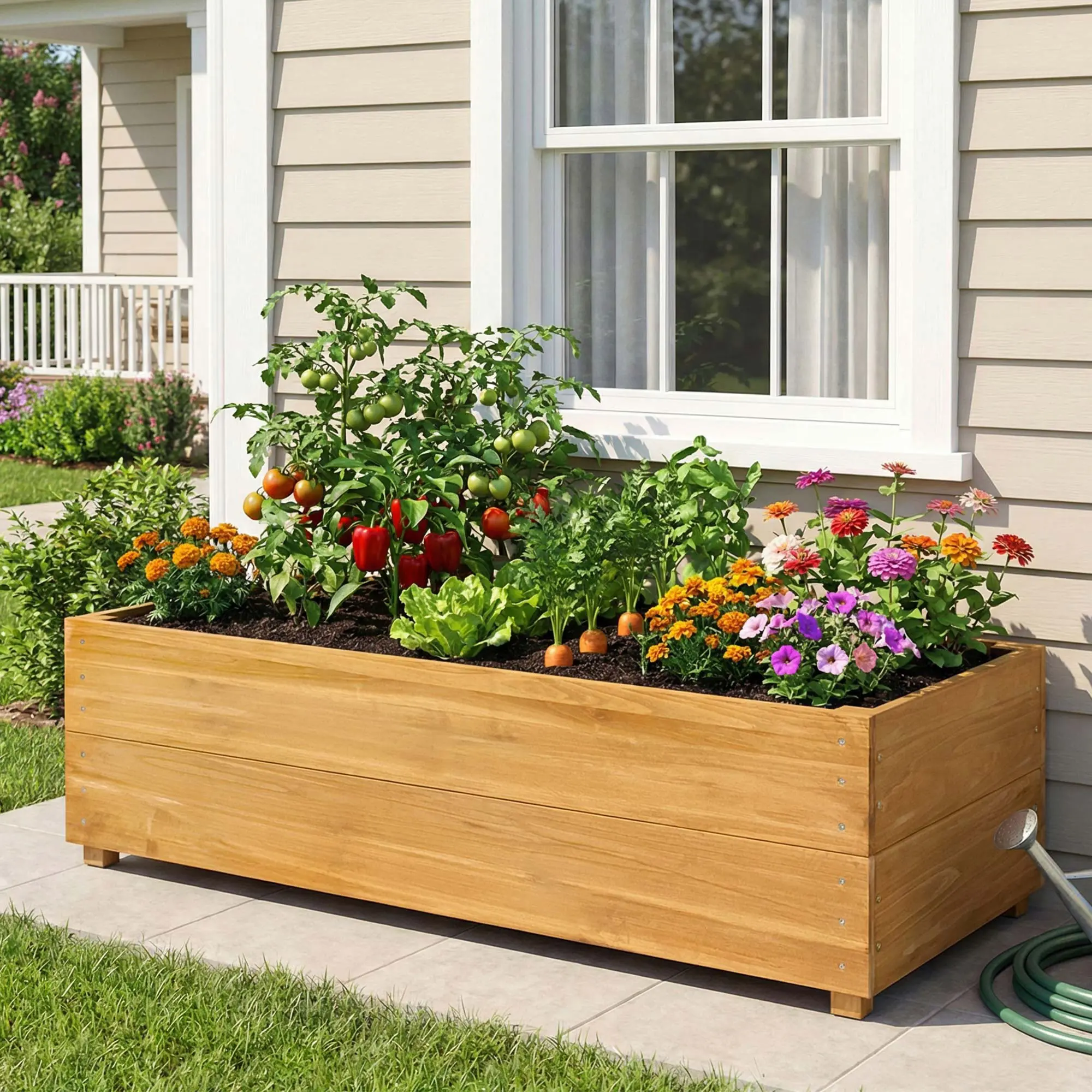 LIVIVOX 100% Large Solid Fir Wood Raised Garden Bed, 43.3" Large Elevated outdoor Planter Box with Protective Liner ＆Drainage，Outdoor Raised Garden Box for Growing Vegetables, Flowers, Herbs,No Coating Eco-Friendly Raised Bed for Garden, Patio