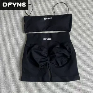 DFYNE Thin Strap Bandeau Backless Sports Bra for Women - High Elasticity, Breathable Yoga Fitness Backless Top + Shorts Set