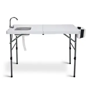 50 Inch Folding Fish Cleaning Table with Sink Heavy Duty Portable Camping Station for Outdoor Fishing BBQ with Drain Hose Trash Can