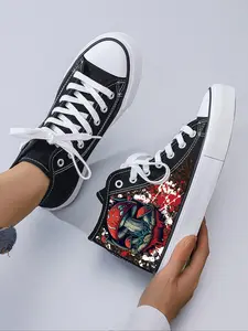 Women's Fashionable Mushroom Pattern High Top Sneakers, Casual Breathable Comfortable Sports Shoes, Female All-match Round Toe Lace Up Shoes for Daily Wear