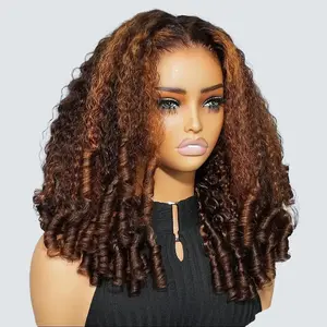 Megalook Burmese Curly Highlight P430 Pre-bleached Wear Go Glueless Wig 13x6 Pre-cut HD Lace Burmese Curly Throw On Go Effortless Beginner Friendly Wig