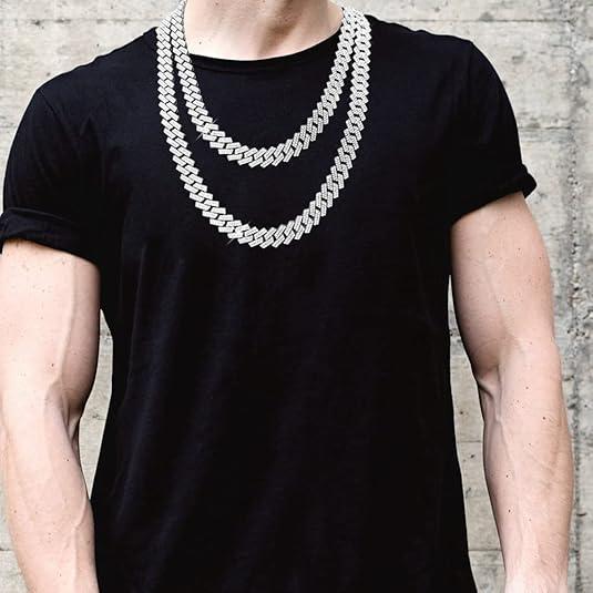 Silver Gold Cuban Link Chain for Men/Women, Iced Out Mens Diamond Chain Necklace-Miami Cuban Link Chains Hip Hop Jewelry