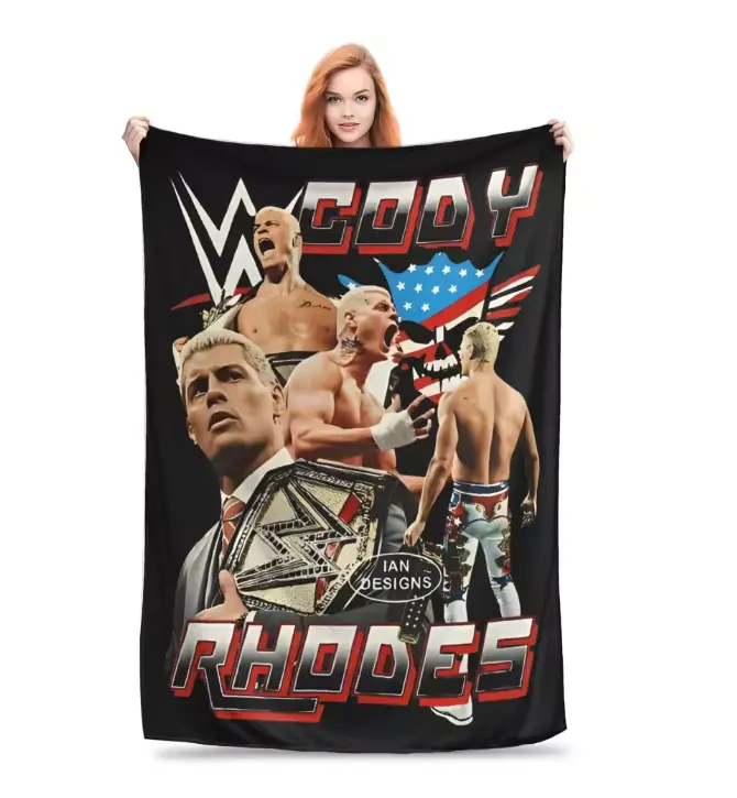 WWE Cody Rhodes Inspired Vintage Knitted Fluffy Soft Blanket - Wrinkle Resistant Throw for Bed, Sofa - Lightweight Cozy All-Season Travel Gift, Fluffy Blankets