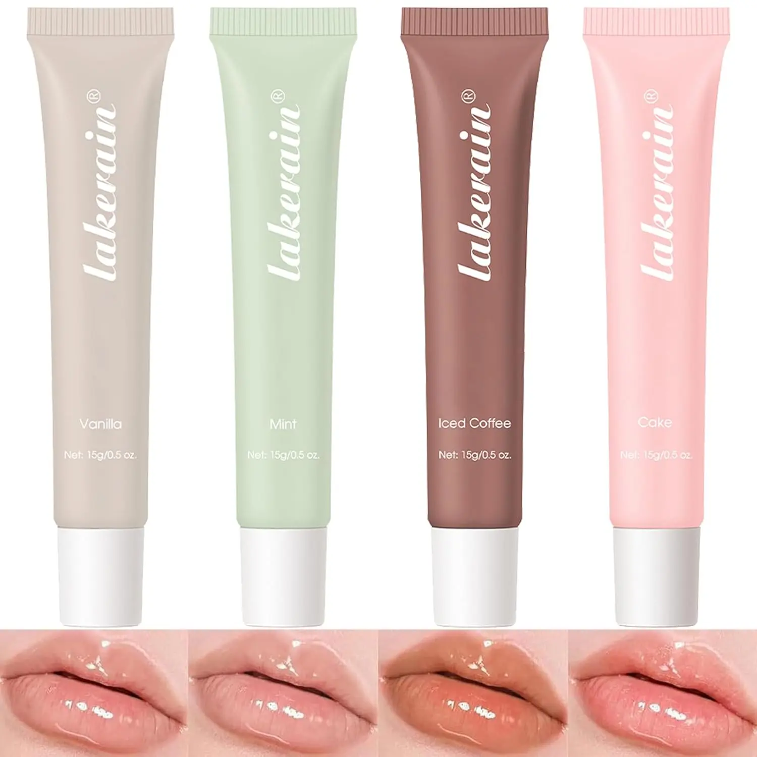 4 Pcs Tinted Lip Balm Gift Set - Hydrating Moisturizing Lip Care with 4 Trending Shades (Vanilla, Mint, Iced Coffee, Cake), Non-Sticky Formula for Dry Lips, Daily Nourishing Lip Balm for Women & Teens