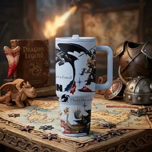 1 Pc 40oz Insulated Travel Drinkware Tumbler, Leak-Proof, Double Wall, Dragon Adventure Design, Black Dragon Print, Viking Warrior Fantasy Theme, Movie Fan Style, Hot Cold Drinks, 12 Hours Hot, 24 Hours Cold, Birthday Gift, Fantasy Lover Gift