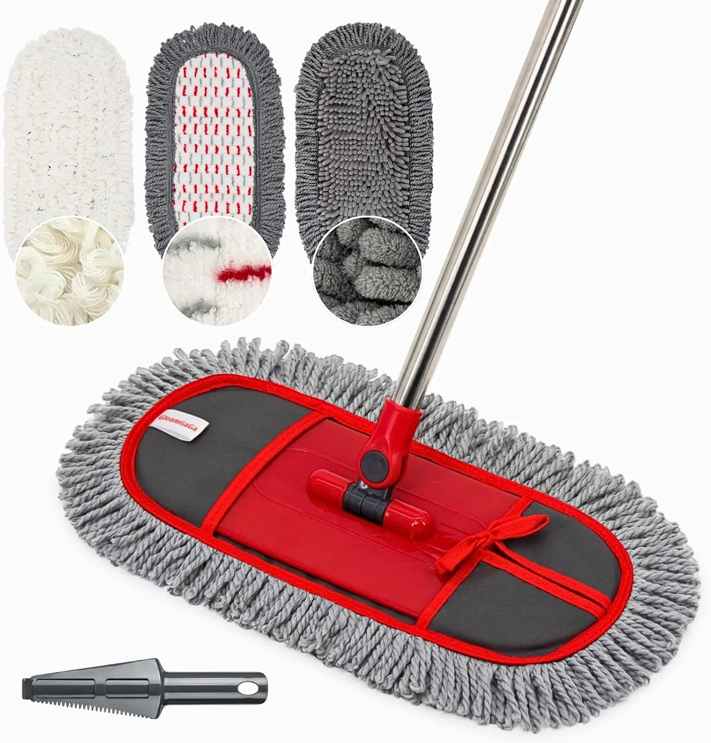 Dust Mop for Hardwood Floors with 3 Washable Pads, 62-Inch Stainless Steel Handle