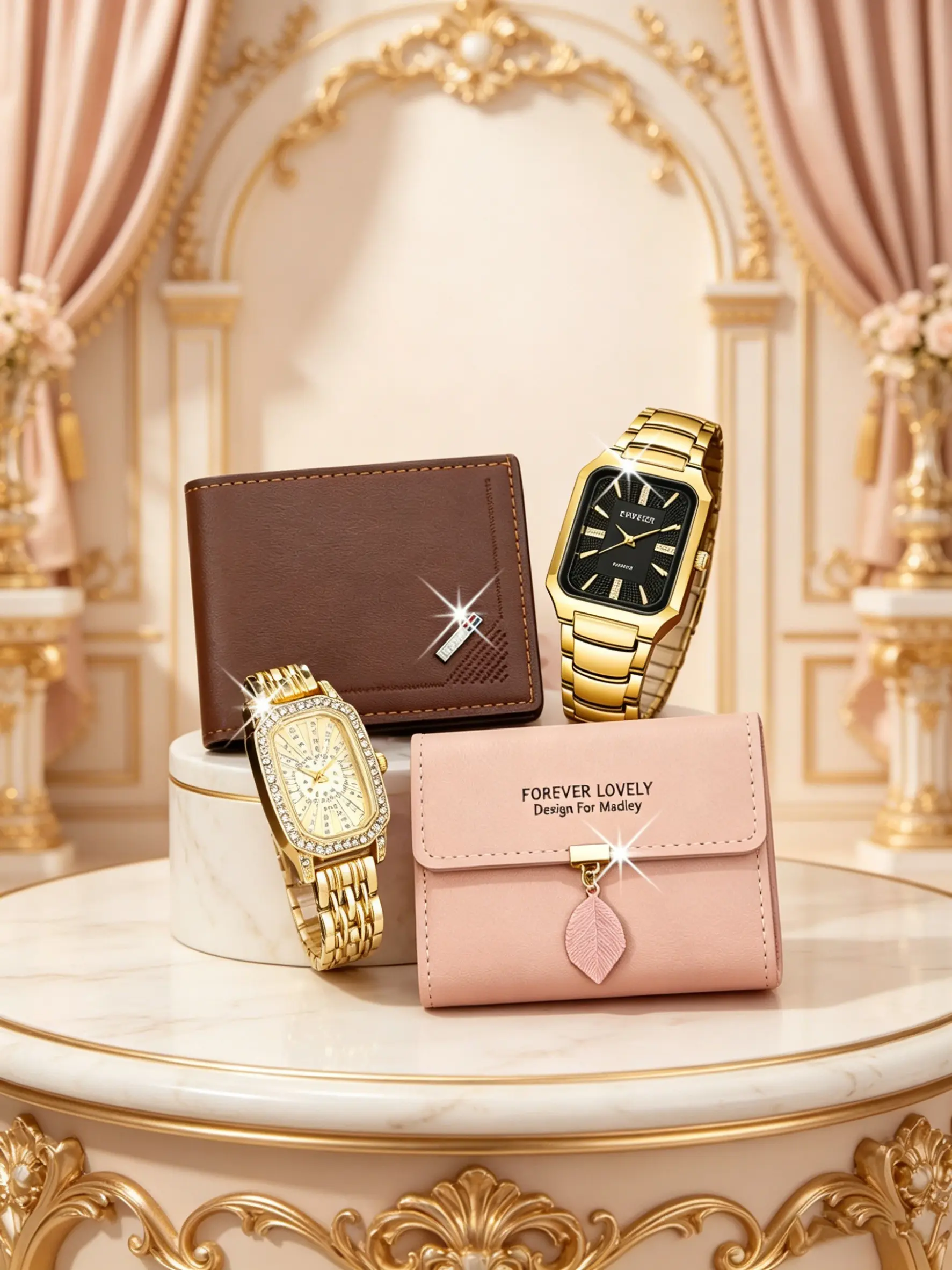 4pcs Luxury Couple Watches Set with Wallet, Perfect Gift for Him, Valentine's Day, Christmas, Thanksgiving, Anniversary