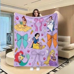 Dreamy Fairy Tale Princess Easter Flannel Blanket, Light Background, Full Print Snow Belle, Egg Bow Tie Bunny, Holiday Gift