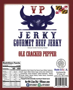 "Ole Cracked Pepper" Beef Jerky produced in Maryland by VP Jerky