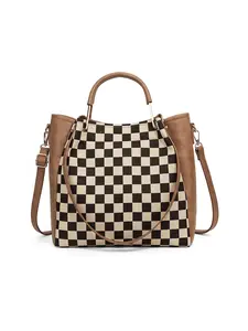 Women's Fashionable Checkered Plaid Pattern Tote Handbag Set, Including Large Capacity Handbag & Crossbody Bag, Trendy Versatile Daily Commuting Bag Set