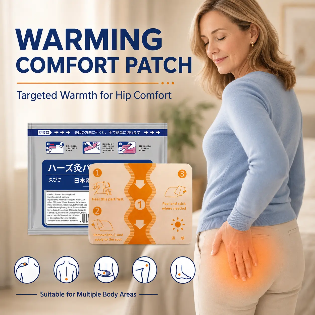 Herbal Warming Heat Patches, 7-Count Rectangular Stickers Value Pack for Back, Waist, Daily Comfort