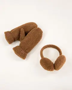 Two Piece Set Solid Sherpa Earmuff & Mitten Cozy Winter Accessories Set for Cold Weather Outdoor Wear Travel & Gifting