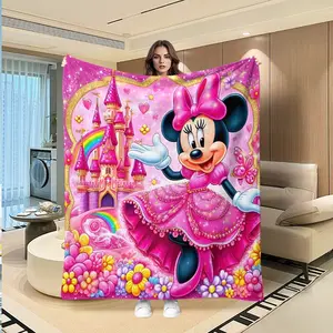 Minnie Princess Flannel Blanket, Castle Rainbow Print, Soft Cute Girl Heart, Creative Digital Print, Valentine's Day Gift, Multi-Purpose Throw, Soft Fluffy Blanket
