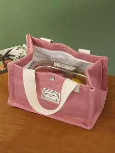 Casual Matching Letter Patch Lunch Bag, Durable Lunch Bag, Large Capacity Picnic Bag, Portable Lunch Bag with Handle, Thermal Lunch Bag