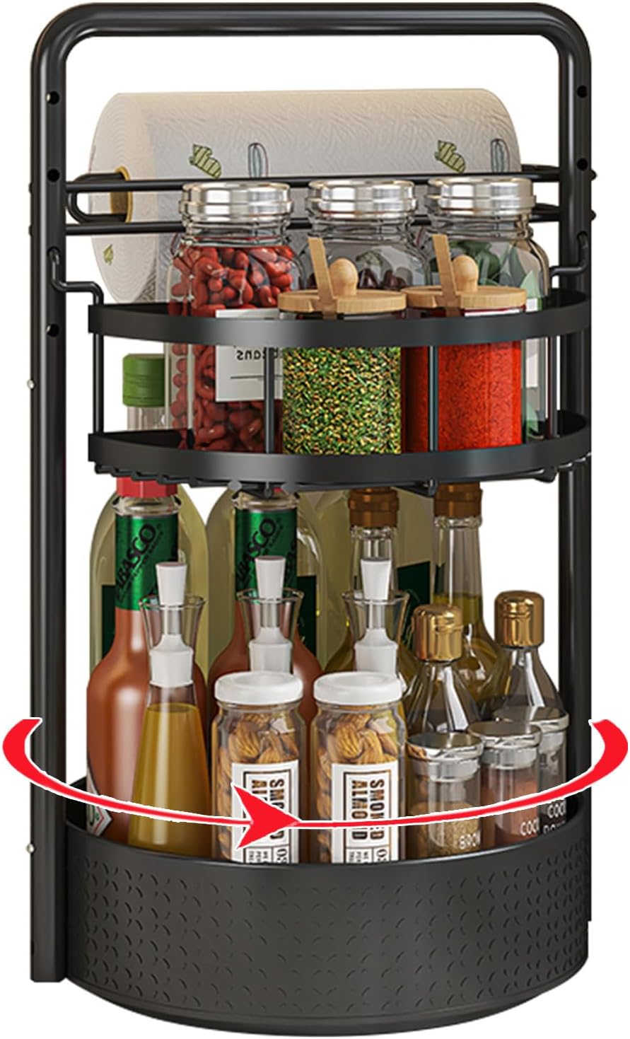 2-Tier Metal Lazy Susan Turntable - 360-Degree Rotatable Kitchen Organizer with Paper Towel Holder, Spice Jar, Condiment & Dish Drying Storage Rack for Countertops/Cabinets,space-saving organize,countertop storage 2-Tier Metal Lazy Susan Turntable - 360-Degree Rotatable Kitchen Organizer with Paper Towel Holder, Spice Jar, Condiment & Dish Drying Storage Rack for Countertops/Cabinets,space-saving organize,countertop storage