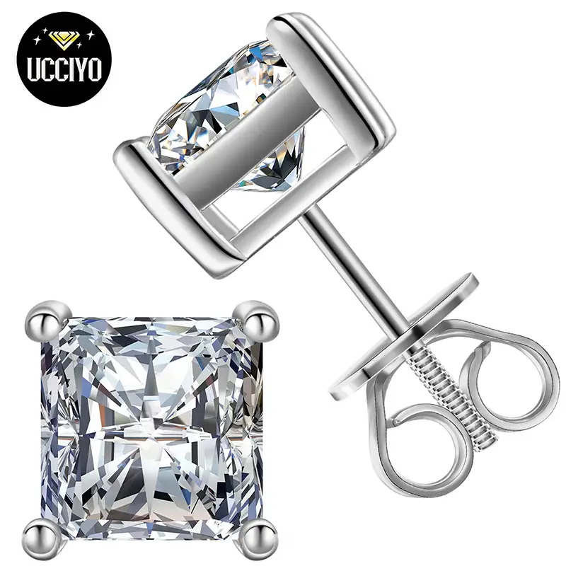 【#E78】925 Sterling Silver Synthetic Moissanite Earrings for Women Men Hip Hop Jewelry Gift