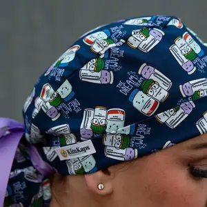KimKaps Dream Team Scrub Hat Bouffant Tieback European Unisex Ponytail 100% Cotton Lavender Ribbons Made in USA