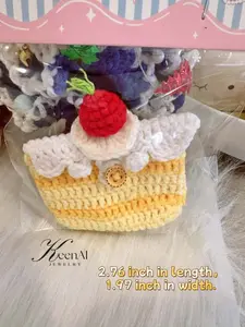 Handmade Crochet Cake-Themed Earphone Pouch – Small Purse with Button Closure