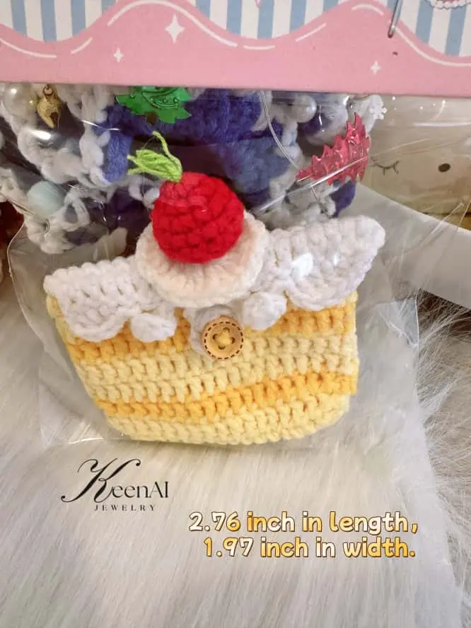 Handmade Crochet Cake-Themed Earphone Pouch – Small Purse with Button Closure