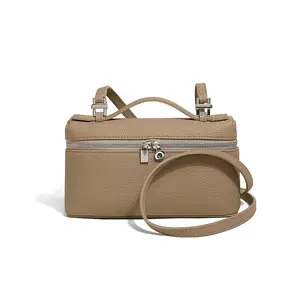 Chic Top-grain Cowhide Vanity Case Bag Women's Structured Pebbled Mini Crossbody Handbag