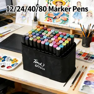 12/24/30/36/40/48/60 pcs Dual Tip Marker Pens Set, Dual Tip Design, for Art Drawing, Sketching, Coloring, for DIY Crafts, School Party Favors, Holiday Gifts, Vibrant Colors for Bullet Journaling, Professional Art Markers for Creative Activities Gift Ideas