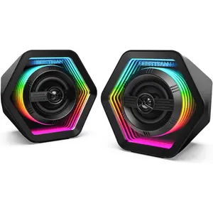 Computer Gaming Speakers Active Desktop Speakers with Infinity Mirror 3D Tunnel RGB Lighting 8 Modes Bluetooth  Headphone Out Type C Input