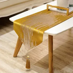 Yellow Table Runner with Tassels 13 x 98 Inch, Gorgeous Rectangular Dining Table Dresser Runners for Home Kitchen Party Wedding Festival Decorations