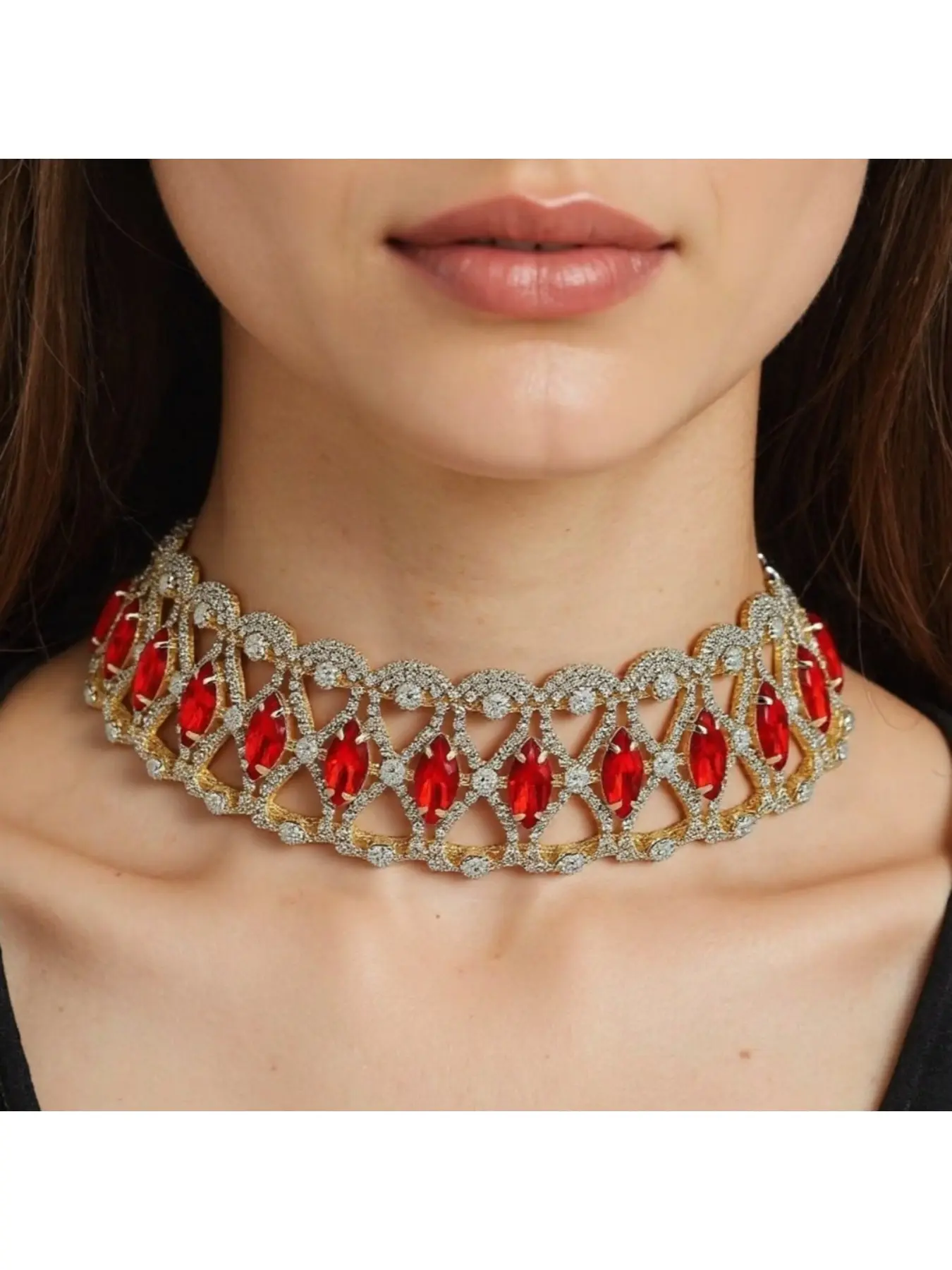 European and American best-selling jewelry short diamond-embedded choker European and American marquise crystal necklace cross-border jewelry
