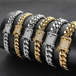Hip Hop Miami Solid Cuban Link Bracelet for Men Women Stainless Steel 6/8/10/12/14MM Jewelry Size 7.5in/8.5in