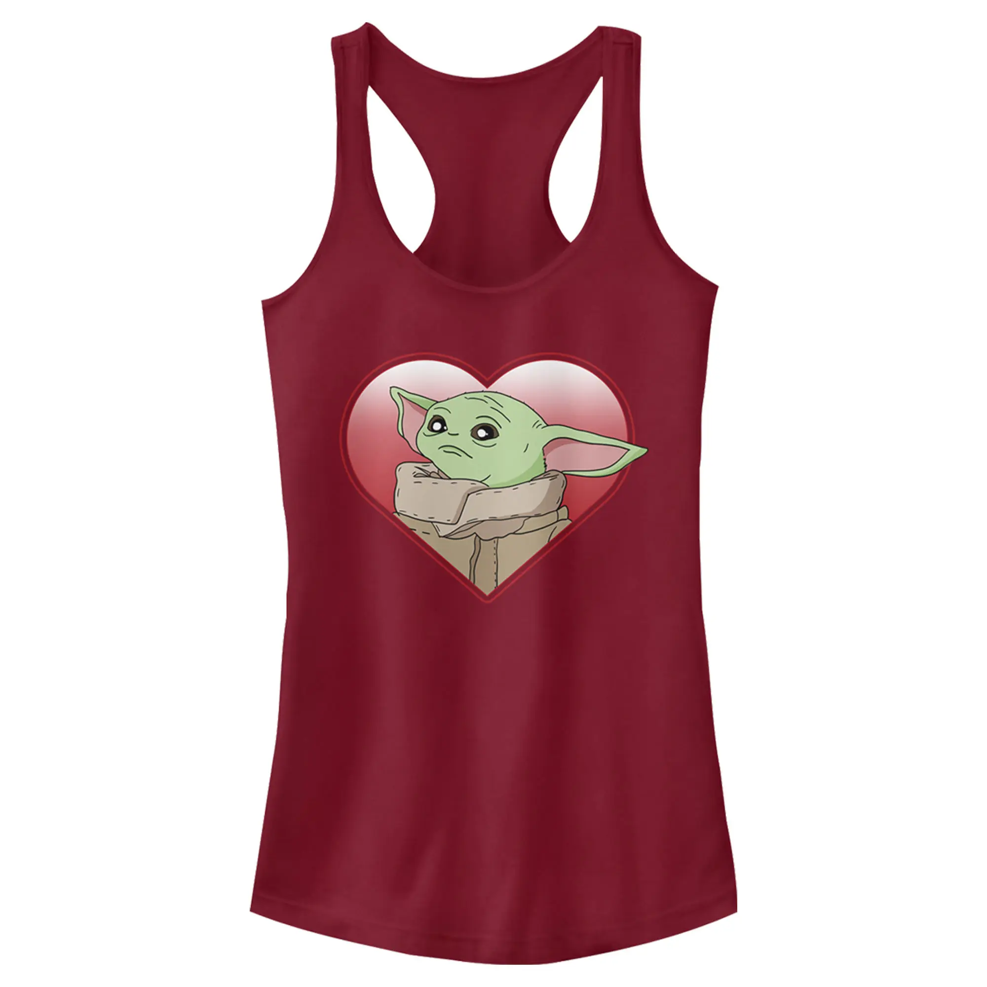 Juniors Womens Star Wars: The Mandalorian Grogu Heart Look Racerback Tank Top
