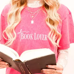 Embroidered Book Lover Oversized Women's Acid Wash TShirt in Vibrant Pink with Unique Book Lover Design