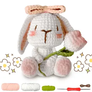 Tulip Rabbit Crochet Material Package, 1 Set Cute Rabbit Design Crochet Stuffed Animal Kit, Crochet Animal Kit for Beginners Including Videos Tutorials and Instructions, Crochet Items