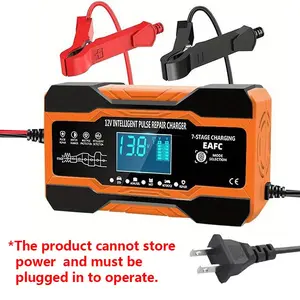 Us Plug 12V 12a Car Battery Charger, Smart Auto Charging System, Fast Charger for Cars, Trucks, Motorcycles, Lawn Mowers, Boats, Compatible with Agm Sla Batteries