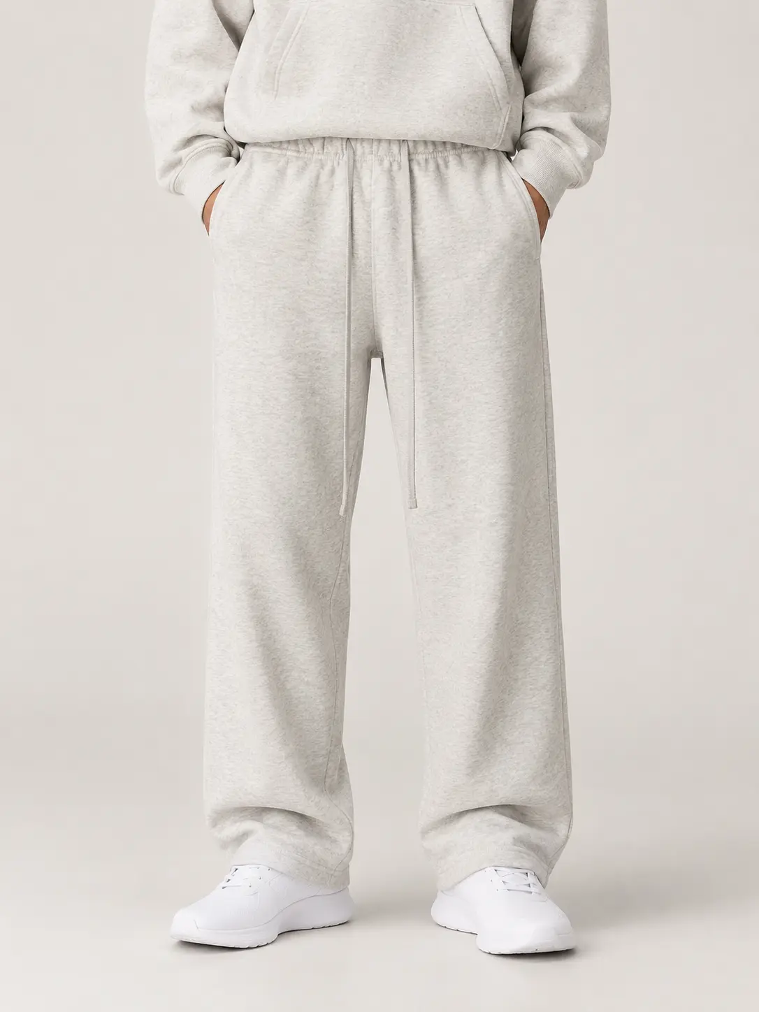 Men's Cotton Relaxed Fit Light Gray Uncuffed Straight Leg Drawstring Waist Lounge Pants - All Seasons, Below the Ankle, Soft Fleece Casual Athletic Bottoms (Care: Cold Wash, Do Not Bleach), Elastic Waist, Loose-Fitting