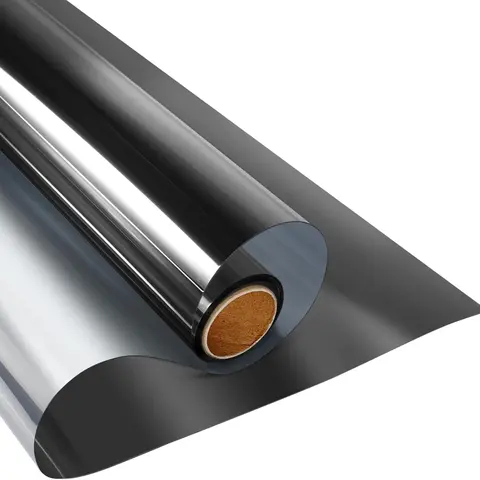 Window Privacy Film One Way Daytime Privacy Static Cling Sun Blocking Anti UV Reflective Window Tint for Home and Office, Black-Silver, 17.5 Inch X 6.5 Feet