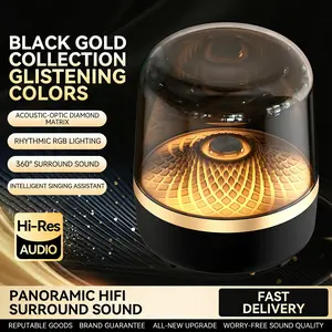 Black Gold Harman Audio Bluetooth Speaker with RGB Lights, 360° Surround Sound, Hi-Res Audio, Multiple Playback Modes & Bluetooth 5.4 for Home & Office