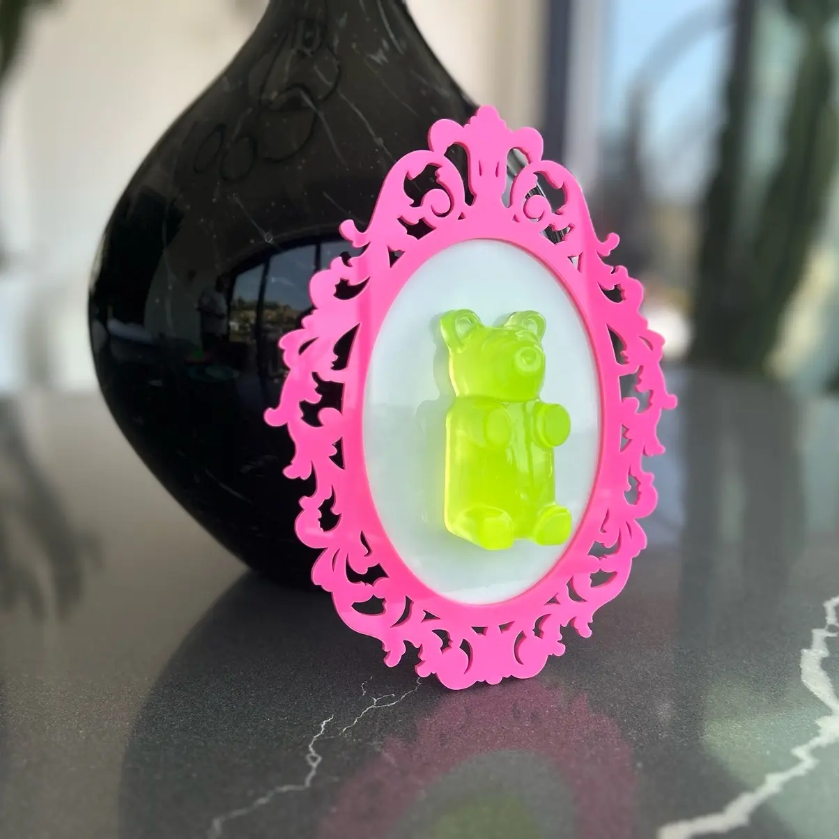 Handmade Wall Art Giant Gummy Bear Home Decor Vintage Frame 3D Painting