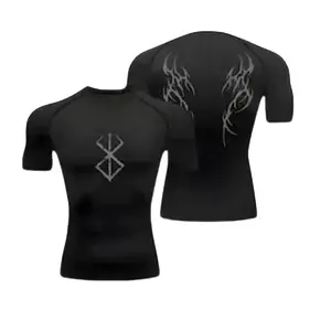 Berserk Guts Brand of Sacrifice Compression Shirt Men Quick Dry Short Sleeve Gym Top Dark Anime Workout Muscle Training Fitness Clothing