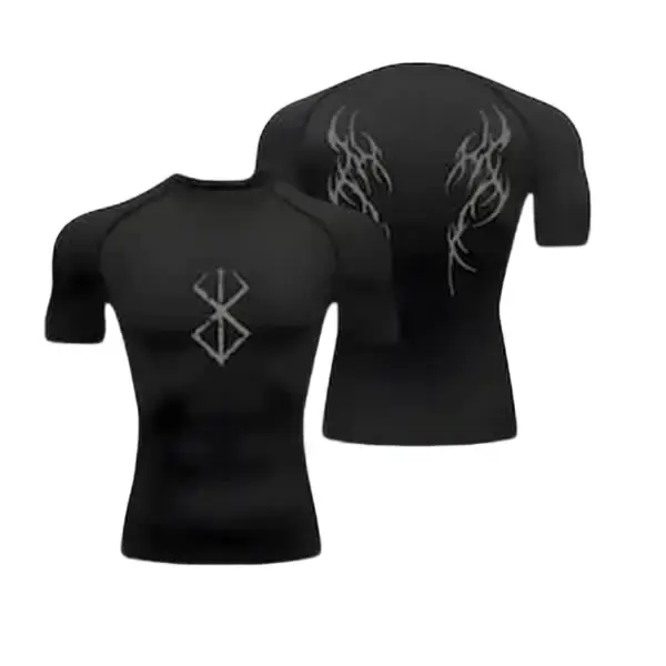 Berserk Guts Brand of Sacrifice Compression Shirt Men Quick Dry Short Sleeve Gym Top Dark Anime Workout Muscle Training Fitness Clothing