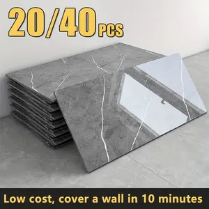 20/ 40-Pack Glossy Marble Pattern Wall Panels Wall Sticker Set, Self-Adhesive Removable PVC Waterproof Wall Panels, Peel and Stick Wall Sticker for Kitchen Wall, Kitchen Backsplash, Bathroom Wall, Living Room, Home, Office. Easy Apply Home