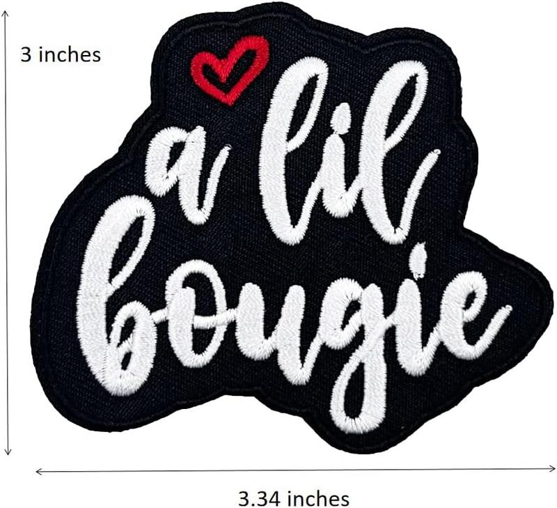 A Lil Bougie Embroidered Iron on Patches for Biker Vest Classical Design with Red Heart Accents Easy to Use & Versatile Stylish Accessory